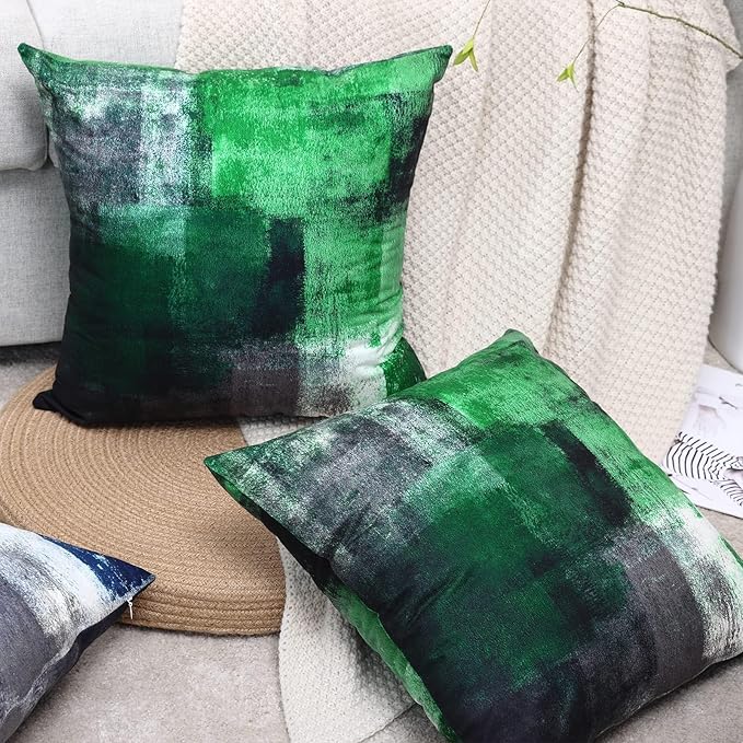 Dark Green Abstract Art Artwork Pillow Cover, Gallery Modern Decorative Throw Pillows Cushion Cover for Bedroom Sofa Living Room 16 x 16 Inch Set of 2