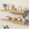 Floating Shelves for Wall 36 in x 9.3 in Deep, Wall Mounted Rustic Wood Shelf with Invisible Brackets for Storage & Display, Living Room Bedroom Bathroom, Oak, 2 Pack