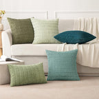 MIULEE Pack of 2 Corduroy Decorative Throw Pillow Covers 16x16 Inch Soft Boho Striped Pillow Covers Modern Farmhouse Home Decor for Summer Sofa Living Room Couch Bed Teal Green