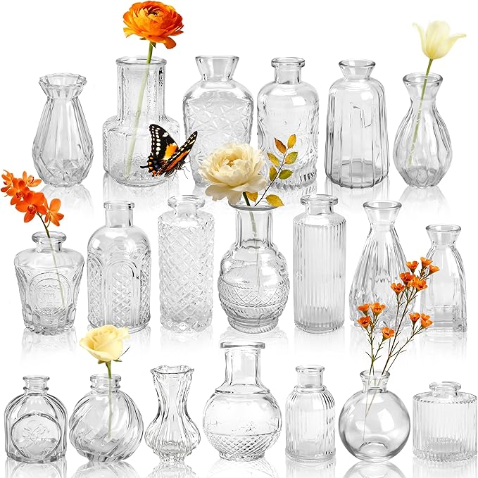 Der Rose Glass Bud Vases Set of 20, Small Bud Vases for Flowers, Rustic Wedding Centerpieces and Home Decor