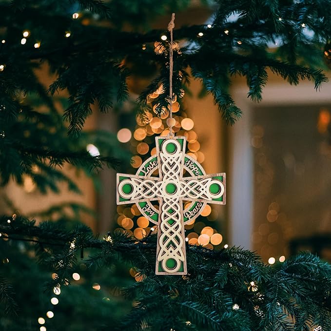 KOMI 7.2 Inch Celtic Wood Cross Irish Ornaments Christian Religious Christmas Wall Cross Hanging Ornaments Hope Peace Love Joy Carving Layered Cross Wooden Ornament