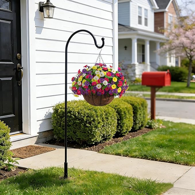 Artificial Fake Hanging Flowers with Basket, Faux Silk Morning Glory Flower Arrangement for Spring Summer Decor, Hanging Plant for Patio Garden Porch Outdoor Decor