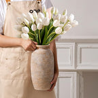 Ceramic Flower Vase, 12.5" Large Rustic Farmhouse Vases Home Decor Tall Pottery Decorative Pampas Vase for Table Living Room Entryway Mantel Bookshelf Bedroom Bathroom Kitchen-Yellow