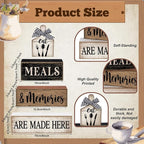 Moucuny 4 Pcs Farmhouse Kitchen Decor Wooden Plate Farmhouse Table Decor Black Brown and White Tableware Centerpiece Rustic Decorative Plates Stacked Block Sign for Display Cabinet Kitchen Decoration