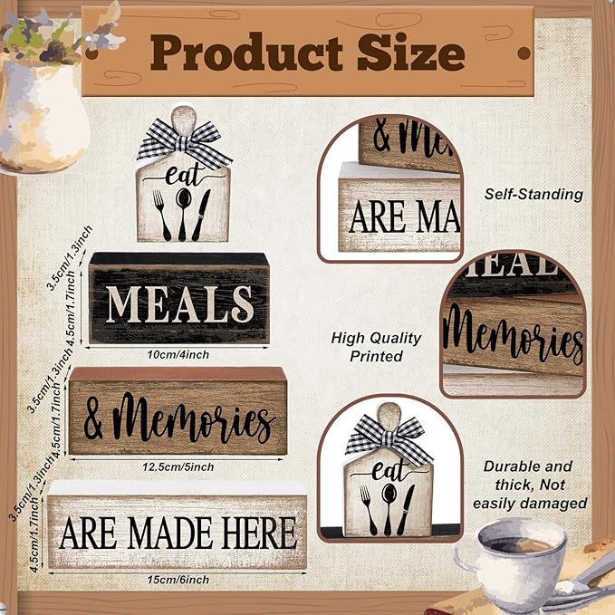 Moucuny 4 Pcs Farmhouse Kitchen Decor Wooden Plate Farmhouse Table Decor Black Brown and White Tableware Centerpiece Rustic Decorative Plates Stacked Block Sign for Display Cabinet Kitchen Decoration
