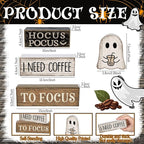 Lineshading 4 Pcs Halloween Coffee Table Decor Coffee Ghost Wooden Stack Block Decor Halloween Tiered Tray Decoration Farmhouse Ghost Tabletop Centerpiece Decorations for Home Kitchen Office Bar Shelf