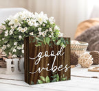 SRADMO Inspirational Green Botanical Eucalyptus Leaves Wood Box Sign Desk Decor, Rustic Eucalyptus Leaves Wooden Block Box Sign Decor for Home Office Shelf Table Decorative Accessories