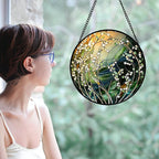 Stained Glass Suncatcher, Yellow Green Gradient Flower Sun Catcher Plants Stain Glass Window Hanging Decoration Mother's Day Birthday Gifts for Women Men Mom and Nana 7.8 in