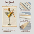 Martini Girl Wall Art, Vintage Glam Cocktail Poster, Retro Fashion Woman in Martini Glass Canvas Print, Chic Bar Lounge Wall Decor for Dining Room Kitchen or Home Office,Holiday Gift for Women 14x18.5 Inch (Begei-Woman01)