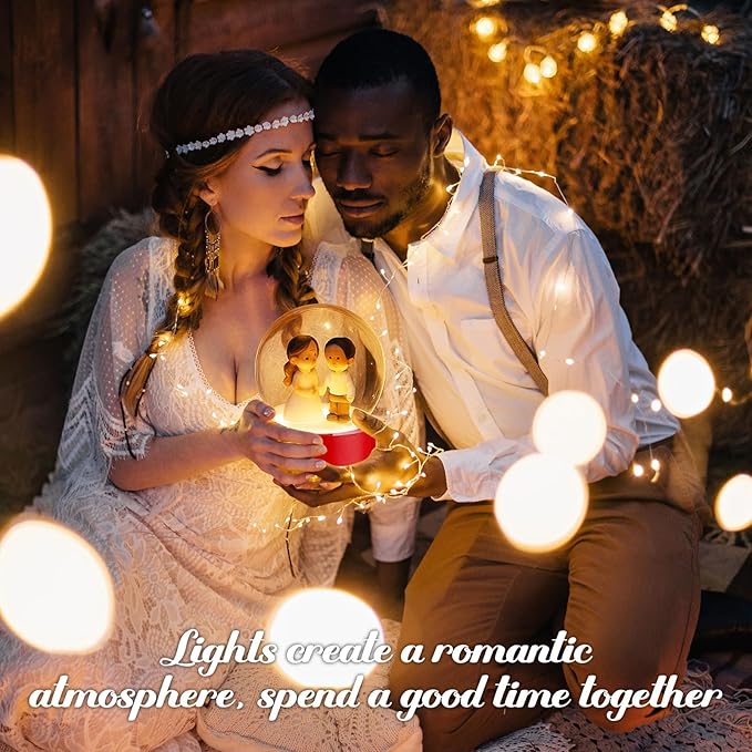 Irenare 12 Pcs 3.9 Inch DIY Snow Globe Kit, 6 Make Your Own Snow Globe Craft 6 LED Light Wood Base Clear Plastic Dome for Wedding Engagement Bridal Shower Decor Anniversary Wife Gift