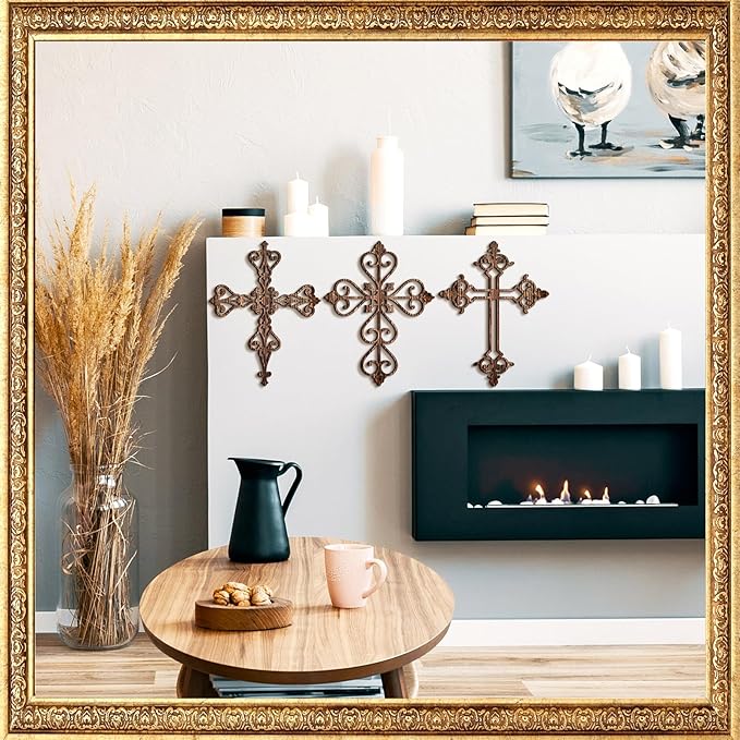 Soaoo 6 Pcs Wooden Wall Hanging Cross - Religious Antique Wall Decor Hand Carved for Home, Living Room - Catholic Crucifix, 12 x 8 Inch (Wood Color)