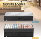 Large Under Bed Storage Containers, 2-Pack Double Layer Underbed Storage Bins with 3 Handles, 70L Extensible/Closed Clothes Storage Organizer with Sturdy Bottom Sidewalls, Black