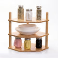 3-Tier Expandable Bamboo Corner Shelf - Dish/Plate Organizer for Cabinet, Kitchen Counter Shelf & Small Kitchen Shelf, Adjustable (Natural, 1-Pc 3.90" H)