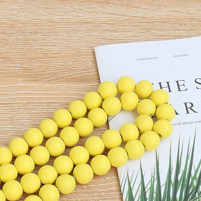 Meplait 39in Wood Bead Garland Farmhouse with Tassels,Versatile Prayer Beads Boho Chic Wall Hanging Home Decor (Yellow