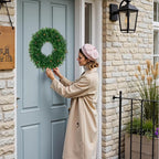 U'Artlines 17" Spring Summer Wreath for Door Green Boxwood Wreath Greenery Hanging Garland for Home Wedding Wall Window Decoration Green＆Brown