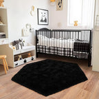 4x4.6 Feet Black Hexagon Rugs for Bedroom, Ultra Soft Fluffy Hexagon Area Rug for Kids Room, Cute Shag Rugs for Boys Girls Room, Fuzzy Plush Carpet for Tent Castle Home Decor
