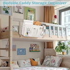 Loghot Bedside Caddy/Bedside Storage Bag Hanging Organizer for Bunk and Hospital Beds,Dorm Rooms Bed Rails,Can be Placed Glasses,Books,Mobile Phones,Keys (White)
