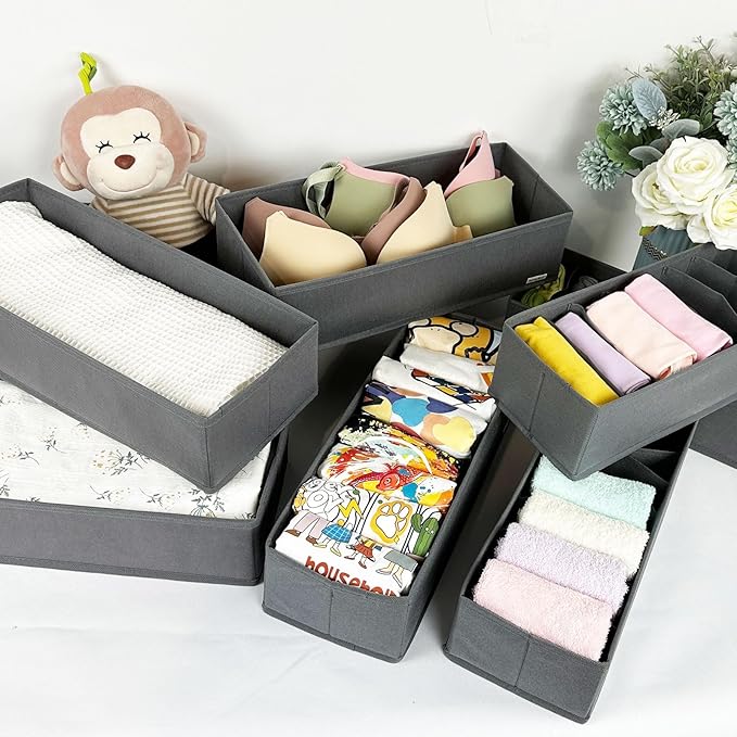 homyfort 8 Pack Dresser Drawer Organizers and Storage Bins for Clothing, Large Drawer Organizer Bins for Baby Clothes, T-Shirts, Bra, Underwear, Socks (Grey)
