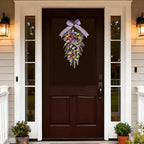Jusdreen LED Teardrop Floral Wreath with Butterflies, Faux Lavender Hanging Decor with Lights for Farmhouse Home