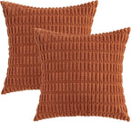 MIULEE Pack of 2 Rust Corduroy Decorative Pillow Covers 20x20 Inch Soft Boho Striped Throw Pillow Covers Modern Farmhouse Home Decor for Summer Sofa Living Room Couch Bed