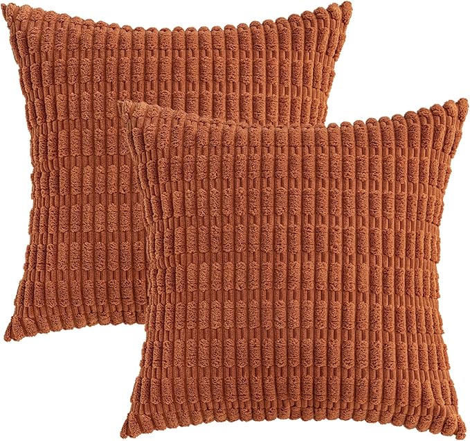 MIULEE Pack of 2 Corduroy Decorative Throw Pillow Covers 16x16 Inch Soft Boho Striped Pillow Covers Modern Farmhouse Home Decor for Sofa Living Room Couch Bed Rust