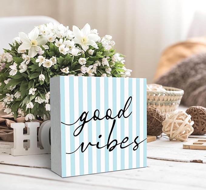 SRADMO Inspirational Wood Box Sign Desk Decor, Inspirational Office Decor, Light Blue Striped Motivational Theme Wooden Block Box Sign Decoration for Home Office Shelf Table Decorative Accessories