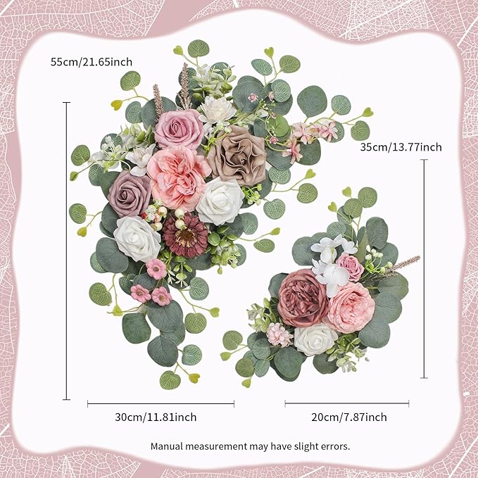 Odouzy Artificial Wedding Arch Flowers for Wedding Sign,Set of 2 for Wedding Welcome Ceremony Sign,Faux Floral Swags,Wedding, Banquet and Reception Backdrop Floral Decoration (Coffee Pink)
