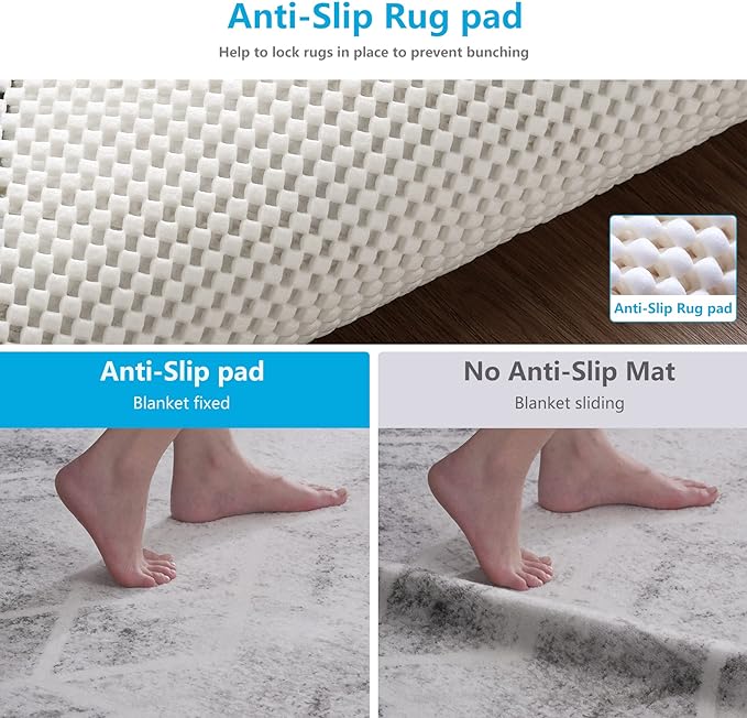 Non Slip Area Rug Pads Non Skid Rug Gripper 6x9 Feet Extra Thick Pad Anti-Slip Carpet Rug Mats for Hardwood Surface Floors, Keep Rugs Safe and in Place (6 x 9 Ft)
