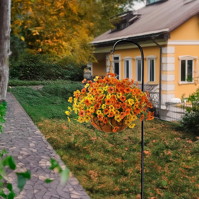 Artificial Fake Plants Flowers for Outdoor Outside Fall Decoration,12 Bundles Faux Silk Daisy in Planter UV Resistant Look Real for Home Front Door Porch Patio Garden Balcony Autumn Decor