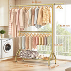 EAGMAK Double Rod Clothing Rack Load 622 LBS, Heavy Duty Clothes Rack for Hanging Clothes, 82.68 inch High Garment Rack with Sotrage Shelves, Metal Clothing Hanger Closet Wardrobe Organizer (Gold)