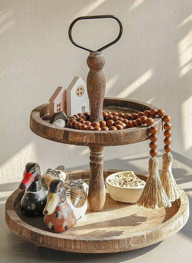 Meplait 39in Wood Bead Garland Farmhouse with Tassels,Versatile Prayer Beads Boho Chic Wall Hanging Home Decor (Brown)