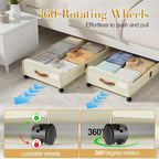 Yecaye Under Bed Storage with Wheels, 4 Pack Under the Bed Storage Containers with Lids & Label, XXL 60L Rolling Underbed Storage Drawers for Clothes, Blankets, Shoes, Beige