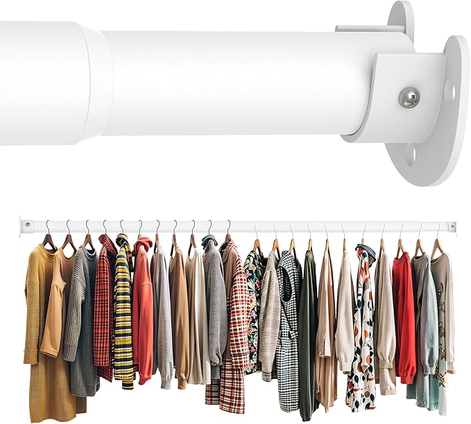 Closet Rod 50-87 Inches, Adjustable Heavy Duty Metal White Closet Rods for Hanging Clothes 1.3 Inches Diameter for Wardrobes Laundry