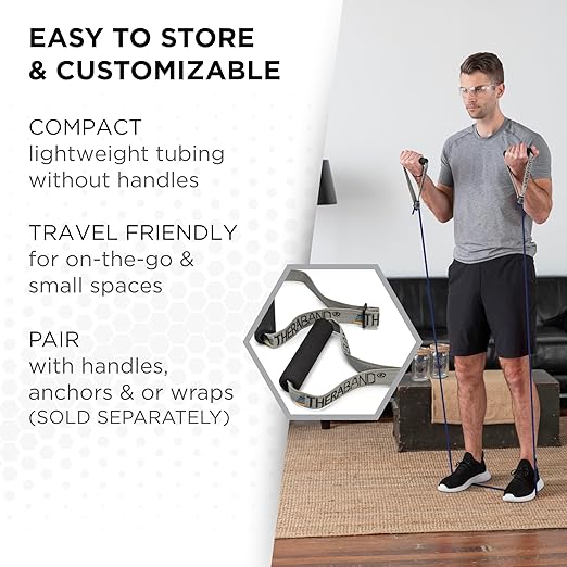 THERABAND Resistance Tubes, Begginer Set, Yellow, Red, and Green, 5 ft Latex Tubing, Home or Clinic Use, Cut-to-Fit, Color-Coded Resistance Bands for Upper & Lower Body Workouts