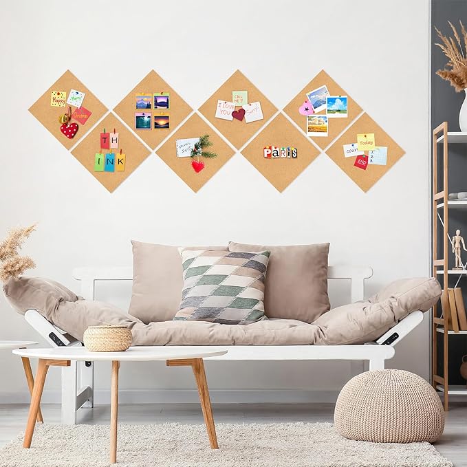 Cork Board Tiles - 8 Packs Adhesive Corkboards for Wall,Small Cork Board Decorations, CorkBoard Squares, Cork Sheet Decorative CorkBoard for Office, School & Home