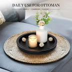 Hanobe Wooden Tray for Coffee Table: Candle Holder Plate Black Round Decorative Serving Tray - Vintage Table Centerpiece Rustic Farmhouse Home Decor