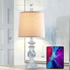 PARTPHONER Traditional Table Lamp Set of 2, Rustic Farmhouse Table Lamps for Living Room Bedroom, 22" Bedside Desk Lamps Vintage Nightstand Lamps with Linen Shades, Washed Blue