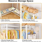 E15 Pro Garment Rack L Shaped Clothes Rack for Corner，Freestanding Clothing Racks for Hanging Clothes，Heavy Duty Closet System with 4 Hanging Rods & 8 S Hooks，48.8"W x 15.8"D x 78.4"H，White