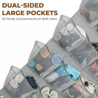 Hanging Shoe Organizer For Closet Rod with 30 Large Pockets Dual Sided 360 Rotating Hanger Space Saving Storage Bag Rack Shelves for Bedroom Laundry Room, Grey