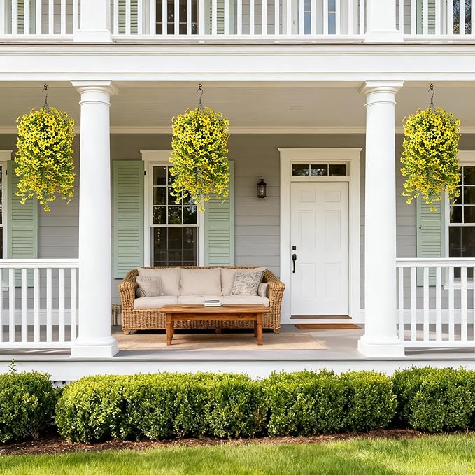 Artificial Hanging Flowers Plants for Outdoor Spring Summer Decoration, 2PCS Faux Silk Daisy UV Resistant Look Real for Outside Home Indoor Planter Porch Garden Yard Decor(Yellow)