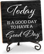 Inspirational Quotes Home Office Desk Decor with Stand - Today Is A Good Day to Have A Good Day - Motivational Wooden Sign Gift for Women Men Friends Coworkers - C20