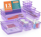 WOWBOX 13 PCS Plastic Drawer Organizer Set, Desk Drawer Divider Organizers and Storage Bins for Makeup, Jewelry, Gadgets for Kitchen, Bedroom, Bathroom, Office, Purple