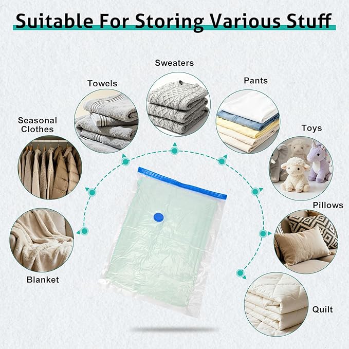 8 Pack Medium Travel Vacuum Storage Bags, Portable Vacuum Seal Bags for Clothing Travel with Pump, Space Saver Bag for Luggage Suitcases Clothes Bedding Seasonal Storage