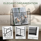 Noamus Metal Magazine Rack, Newspaper Book Tablet Storage Basket, File Holder Mail Organizer Bin with Handles, Iron Wire Black Folder Stand Holder for Home Office Bathroom Bedroom Den Living Room
