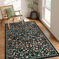 Moynesa Floral Area Rugs 4x6, Boho Washable Living Room Rugs, Non Slip Soft Rugs for Bedroom, Botanical Ultra Thin Entryway Throw Carpet for Kitchen Dorm Bathroom, Black