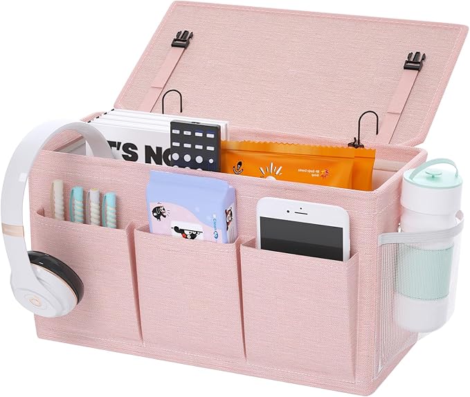 Edudif Dual-purpose Bedside Caddy Bedside Organizer, Bed Caddy with 6 Pockets, Versatile Bedside Storage Solution Magazine Remotes holder, ideal for Home, Dorm, Hospital, Crib Bed