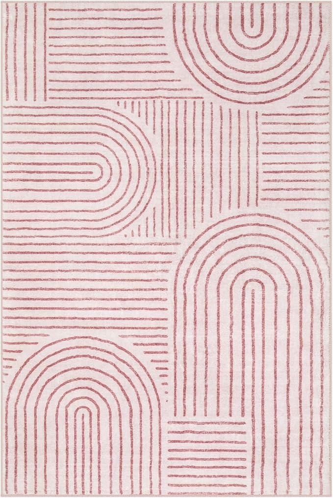 Lahome Abstract 6x9 Area Rugs, Soft Pink Rugs for Bedroom Girls, Ultra-Thin Non Slip Washable Throw Large Carpet for Living Room Dining Room Office (6'x9',Pink)
