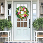 Pinkpuii 24 Inch Spring Wreaths for Front Door- Outdoor Spring Summer Flower Wreath with Vibrant Peony Hydrangea Flower, Green Eucalyptus Leaves and Orange Berry- Ideal for Porch,Mantel,Home Wall
