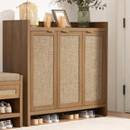 SICOTAS Shoe Storage Cabinet, 30 Pairs Rattan Shoe Cabinet Storage for Entryway, 6-Tier 41" Tall Large Shoe Cabinet, Boho Farmhouse Cabinet with Doors for Entryway Hallway Living Room Closet