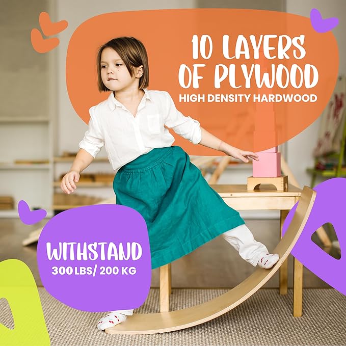 Ultimate Wooden Wobble Balance Board for Kids by bagacootha – Wooden Toddler Toys & Kids Rocker for Endless Play & Imagination | 32" Wobble Balance Board with Felt Base.